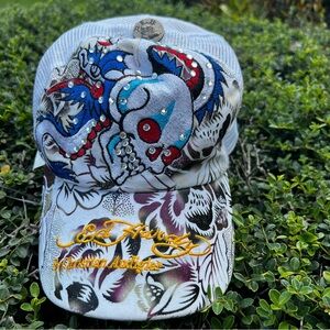 Vintage Don Ed Hardy White and Multicolor Cap Rhinestones Christian Audigier